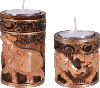 

Craft Trade Brown Colour Wooden Animal Carving Candle Holder Wooden Candle Holder Set(Brown, Pack of 2)