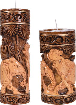 

Craft Trade Brown Colour Wooden Animal Carving Candle Holder Wooden Candle Holder Set(Brown, Pack of 2)