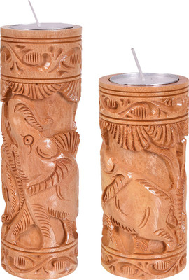 

Craft Trade Brown Colour Wooden Animal Carving Candle Holder Wooden Candle Holder Set(Brown, Pack of 2)