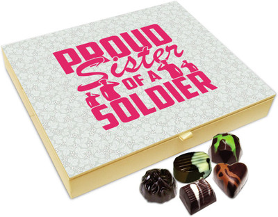 

Chocholik Rakhi Gift Box - I Am A Proud Sister Of Soldier Chocolate Box For Brother / Sister - 20pc Truffles(240 g)