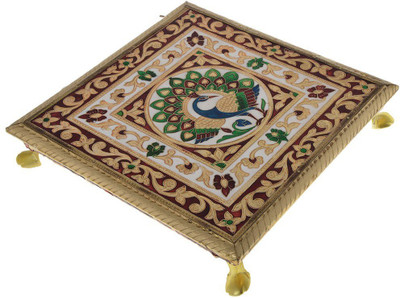 

Purpledip Small Wooden Stand Stool Chowki with Exquisite Meenakari Painting for Placing Statues, Idols, 8x8 inch Wooden All Purpose Chowki(Multicolor)