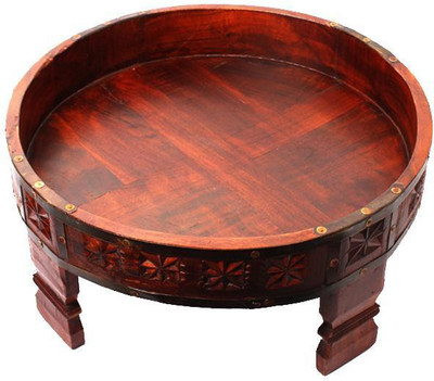 

purpledip Old World Chakki/ Wheat Grinder Styled Low stool, Ethnic Table Wooden All Purpose Chowki(Brown)