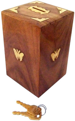 

Craftgasmic Craftgasmic Raksha Bandhan Gift Wooden Coins Storage Box, Square Money Bank with Dolphin Inlay on two sides and Lock to store your money. Coin Bank(Brown)