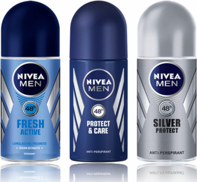 

Nivea Fresh Active,Protect & Care,Silver Protect Deodorant Roll-on - For Men(50 ml, Pack of 3)