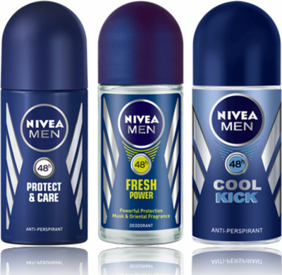 

Nivea Protect & Care,Fresh Power,Cool Kick Deodorant Roll-on - For Men(50 ml, Pack of 3)