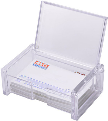 

Kebica 2 Compartments Plastic Desktop Business Card Holder Case With Pen Holder (Set of 3)(Transparent)