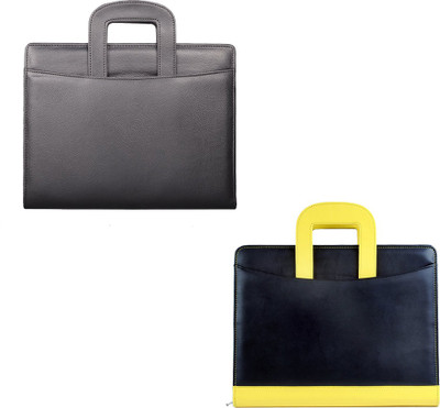 

COI leatherite black and black/yellow file folder and resume folder for documents and certificate for office executive folder and interview document file and folders for students with Free calculator writing pad and pen ( set of 2 )(Set Of 2, Black, Yello