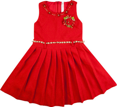 

Hunny Bunny Girls Midi/Knee Length Party Dress(Red, Sleeveless, Coral