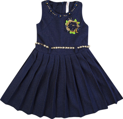 

Hunny Bunny Girls Midi/Knee Length Party Dress(Dark Blue, Sleeveless, Navy blue