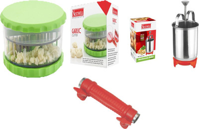 

Nestwell GARLIC CRUSHER WITH MENDUWADA MAKER WITH SWEET CORN CUTTER Garlic crusher WITH Menduwada maker WITH Sweet corn cutter Multicolor Kitchen Tool Set(Multicolor)