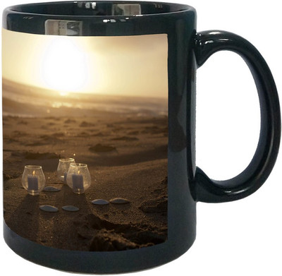 

Arkist candles on the beach Black Ceramic Mug(340 ml), Multicolor