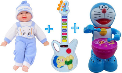 

MN OVERSEAS Combo of Musical laughing boy , Guitar and Doreamon Drummer for kids(Multicolor)