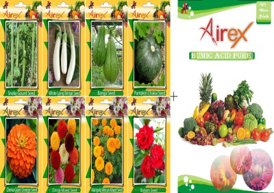 Airex Snake Gourd, White Long Brinjal, Banga, Pumpkin, Orange Zinnia, Zinnia Mixed, Marigold African Mixed, and Balsam Seed(20 per packet)