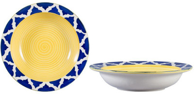 

caffeine Soup Plate 9 Inc Stoneware in Blue Mehrab Jaal Handmade Dinner Plates(Pack of 2)