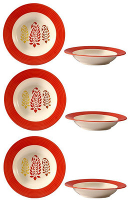 

caffeine Soup Plate 9 Inch Stoneware in Red Boota Handmade Dinner Plates(Pack of 6)