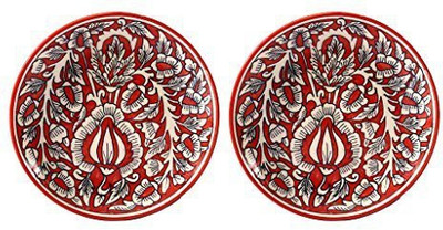 

caffeine Quarter Plate 7 Inch Stoneware in Red Mughal Handmade Dinner Plates(Pack of 2)