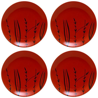 

caffeine Quarter Plate 7 Inch Stoneware in Red Bamboo Handmade Dinner Plates(Pack of 4)