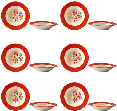 

caffeine Soup Plate 7 Inch Stoneware in Red Boota Handmade Dinner Plates(Pack of 12)