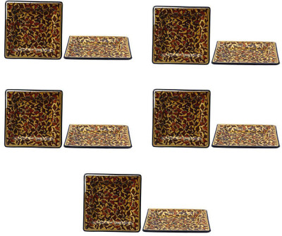 

caffeine Snack Square Plate 6 Inch Stoneware in Brown Sehra Handmade Dinner Plates(Pack of 10)