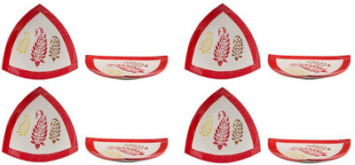 

caffeine Snack Triangle Plate 8 Inch Stoneware in Red Boota Handmade Dinner Plates(Pack of 8)