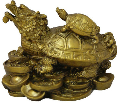 

Atharv Enterprises Dragon Headed Tortoise With Baby Decorative Showpiece - 7 cm(Polyresin, Gold)