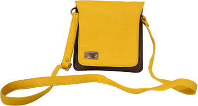 Jewellerkaka Women Casual Yellow, Brown Genuine Leather, Silk Sling Bag, Brown;yellow