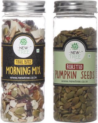 New Tree Trail Bites Morning Mix & Roasted Pumpkin Seeds Pack Of 2 Cranberries(300 g, Plastic Bottle)
