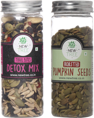 

New Tree Trail Bites Detox Mix & Roasted Pumpkin Seeds Pack Of 2 New Tree Assorted Nuts(320 g, Plastic Bottle)
