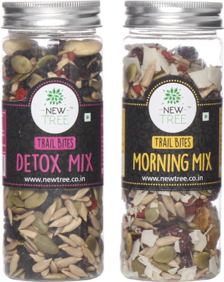 

New Tree Trail Bites Detox Mix & Morning Mix Pack Of 2 Assorted Nuts(320 g, Plastic Bottle)