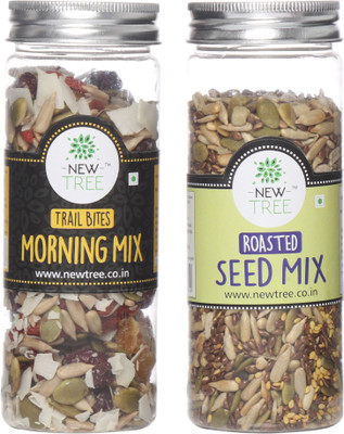 

New Tree Trail Bites Morning Mix & Roasted Seed Mix Pack Of 2 Assorted Nuts(300 g, Plastic Bottle)
