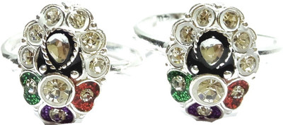 

Shree Shobha Collection Silver Cubic Zirconia 999 Silver Plated Toe Ring Set, Multicolor