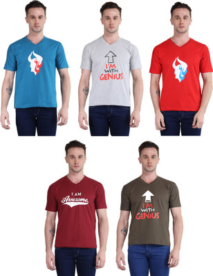 BRITISH TERMINAL Printed Men V Neck Multicolor T-Shirt