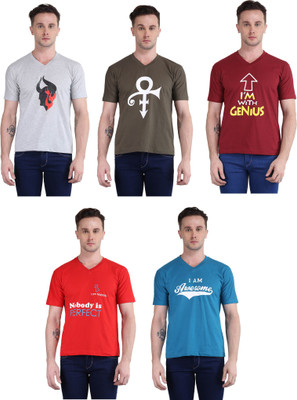 BRITISH TERMINAL Printed Men V Neck Multicolor T-Shirt