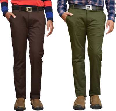 AmERiCAn nOTi Slim Fit Men Green, Brown Trousers