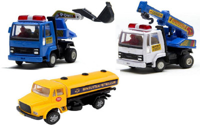 

MN OVERSEAS Pull Along Auto Rikshaw with Yellow tanker and Construction Crane(Multicolor)