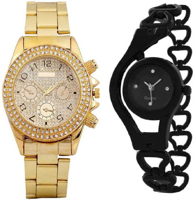 

Miss Perfect Best Paidu Gold Boy And black Chain Girl Couple Watch Watch - For Couple
