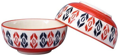 

caffeine Dining Dessert Bowl in Orange Freccia Ceramic Bowl Set(Orange, Pack of 2)