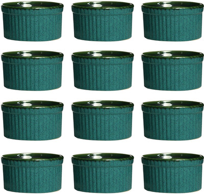 

caffeine Dessert Serving Bowl in Matte SeaGreen & Glossy Green Ramekins (Set of 12) Ceramic Bowl Set(Green, Pack of 12)