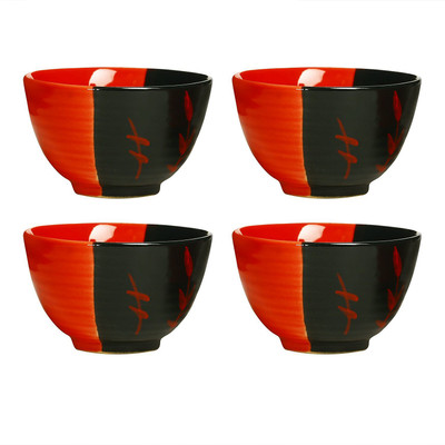 

caffeine Katori Dessert Bowl in Glossy Black & Red Dualshade Leaf (Set of 4) Ceramic Bowl Set(Red, Black, Pack of 4)