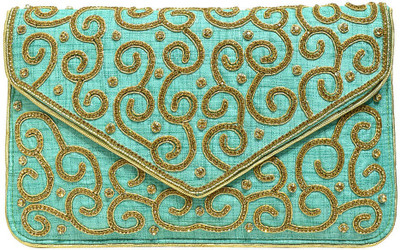 

Jewellerkaka Casual Blue, Gold Clutch