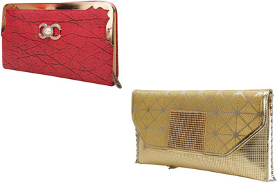 

zuberi couture Casual Red, Gold Clutch, Gold;red