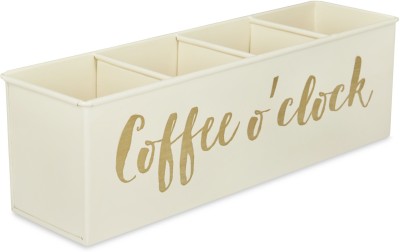 Elan 4 Compartments Metal Coffee 'o' Clock Desk Organizer(Off White)