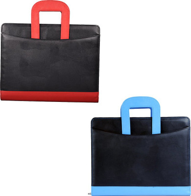 

COI leatherite black/red and black/blue leatherite file folder and resume folder for documents and certificate for office executive folder and interview document file and folders for students with Free writing pad and pen ( set of 2 )(Set Of 2, Black, Red