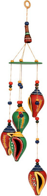 

Indikala Set of 5 Hanging Shank Good Luck Symbol Terracotta Feng Shui Bell(Multicolor, Pack of 1)