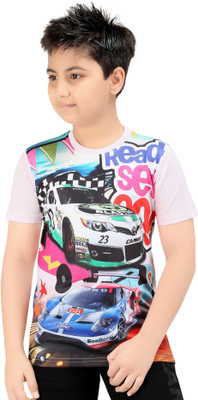 GRAND STITCH Boys Printed Polycotton T Shirt(Multicolor, Pack of 1)