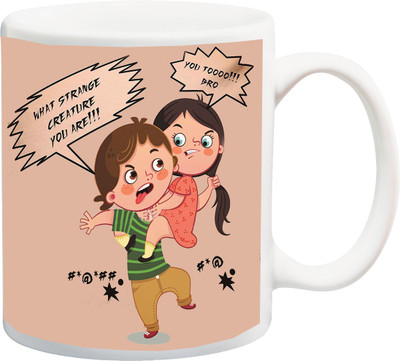 

ME&YOU Raksha Bandhan Gifts For Bhai/ Bhaiya/ Brothers; What Strange Creature You Are And You Tooo Bro Printed Ceramic Mug(325 ml), Multicolor