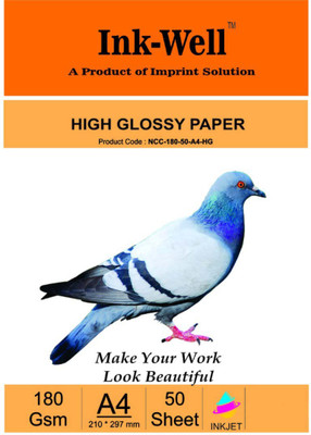 

INK WELL Photo Glossy Paper A4 Size Size Castcoat - 180 GSM, 50 Sheets Unruled A4 Photo Paper(Set of 1, White)