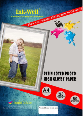 

INK WELL Photo Glossy Paper A4 Size Resincoat - 260 GSM, 50 Sheets Unruled A4 Photo Paper(Set of 1, White)