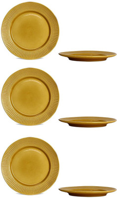 

caffeine Dinner Plate 10 Inch Stoneware in Mustard Petals Flower (Set of 6) Handmade Dinner Plates(Pack of 6)