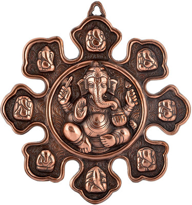 

HOUZZPLUS Hindu Lord Ganesha Metal Wall Hanging Sculpture Elephant God Ganesh Idol Home Décor Decorative Wall Mask Decorative Showpiece - 24 cm(Aluminium, Brown)